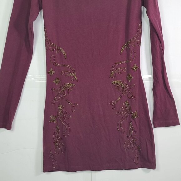 Free People Lady in Waiting Beaded Embellished Burgundy Body Con Mini Dress M - Picture 7 of 10